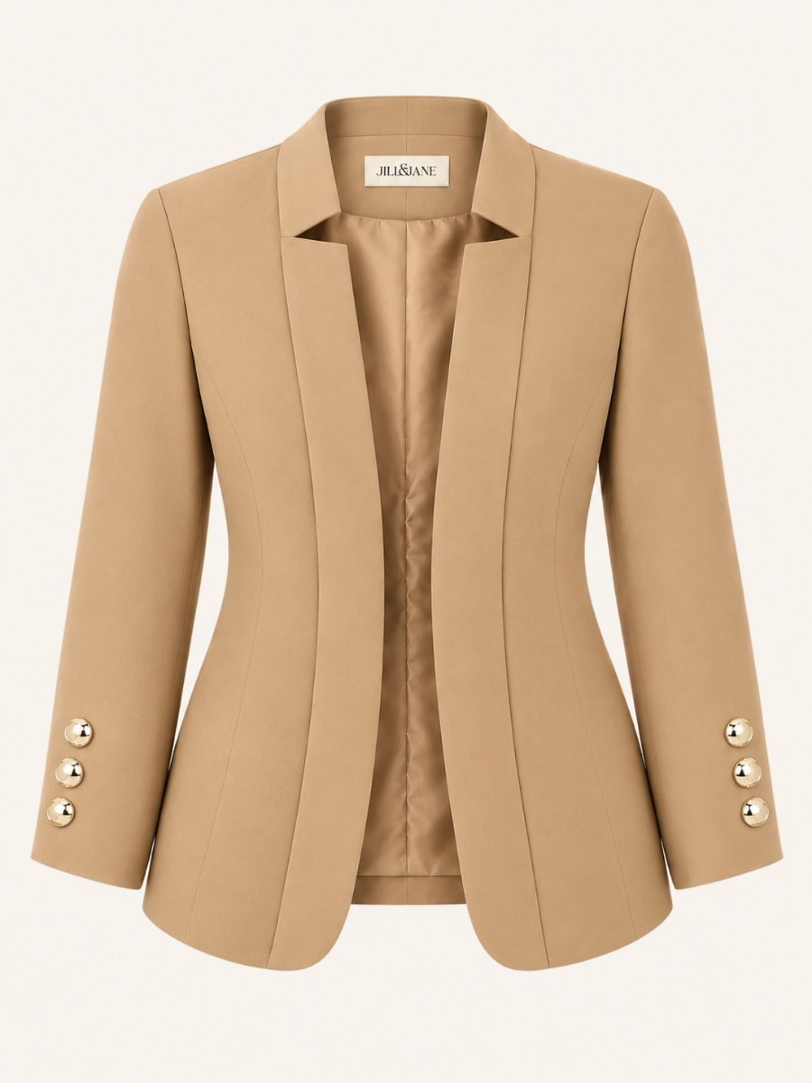 Gold Button Open-Front Blazer