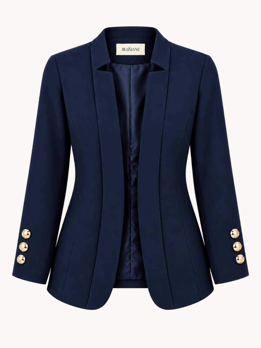 Gold Button Open-Front Blazer