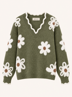 Floral V-Neck Knit Sweater