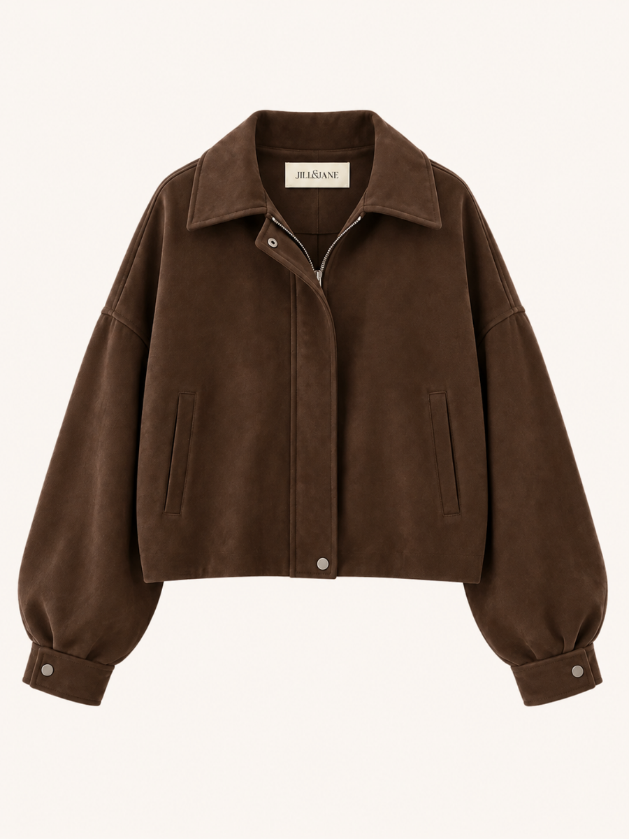 Suede Balloon-Sleeve Bomberjas