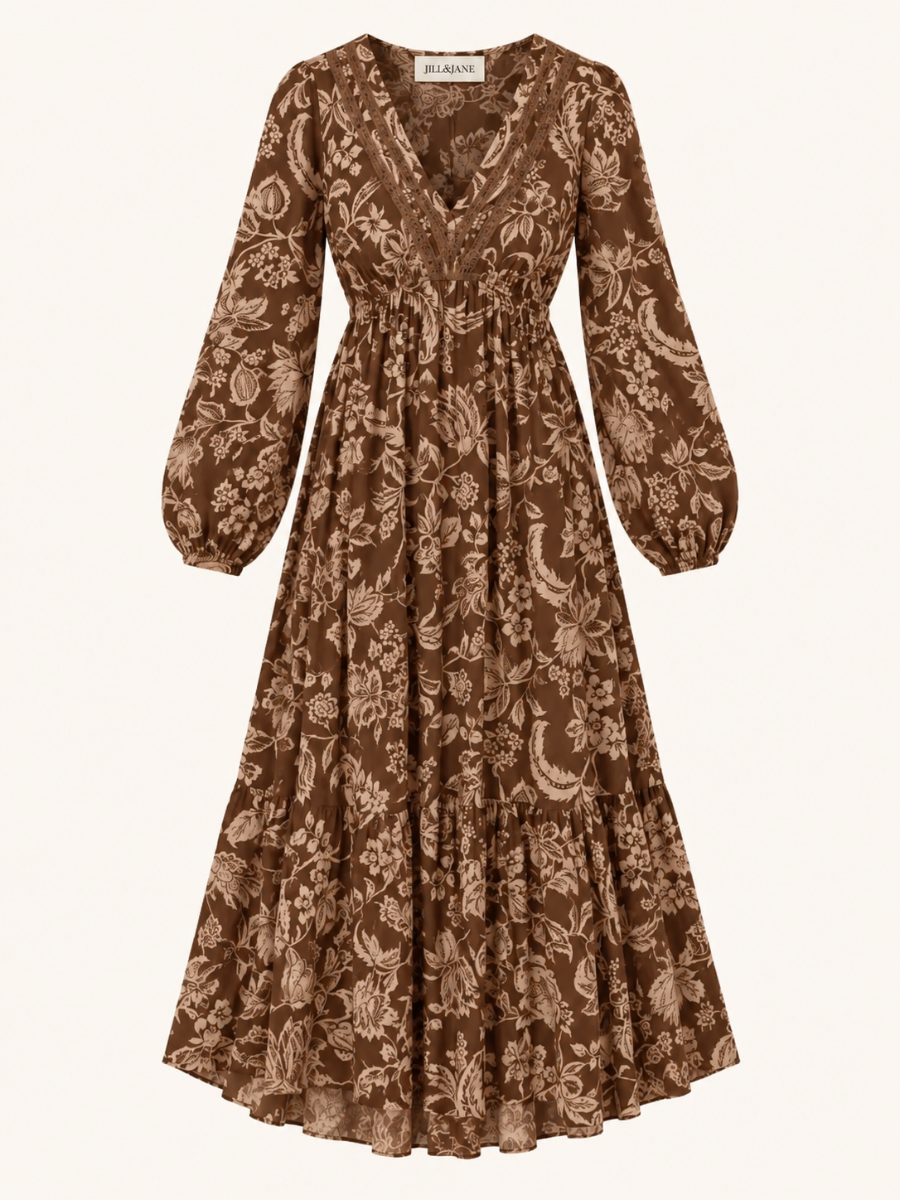 Floral Long-Sleeve Maxi Jurk