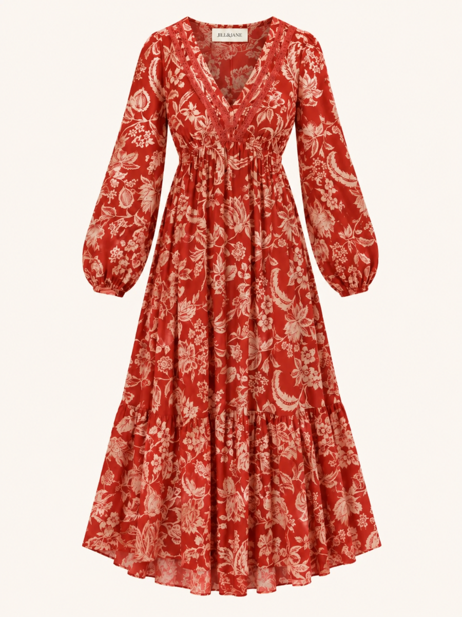Floral Long-Sleeve Maxi Jurk