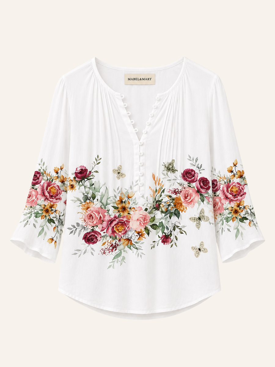 Floral Border-Print Blouse