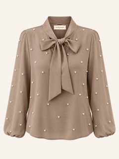 Pearl Embellished Bow Blouse