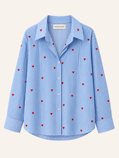 Heart-Print Striped Blouse