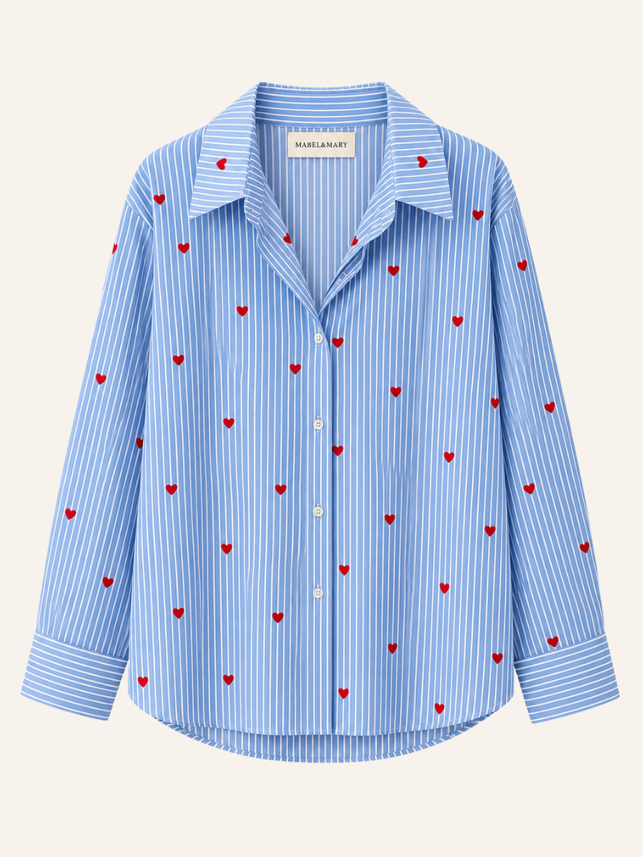 Heart-Print Striped Blouse