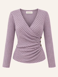 Ribbed Ruched Wrap Blouse