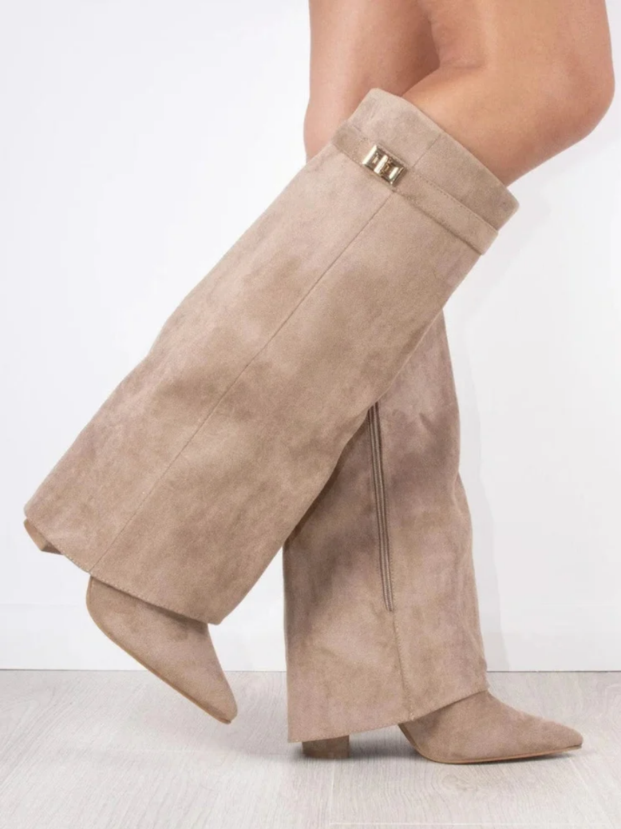 Fold-Over Pointed Knee-High Boots