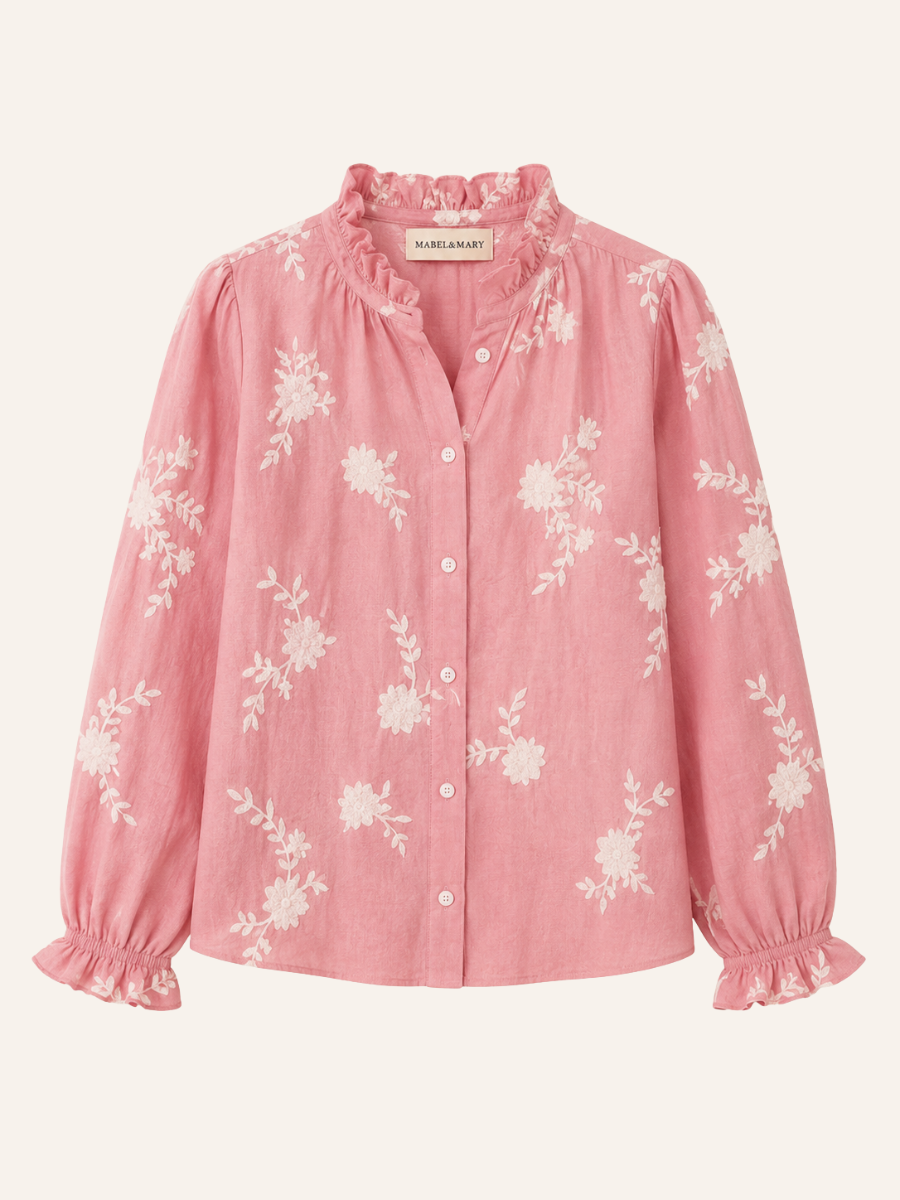 Floral Ruffle Button-Up Blouse