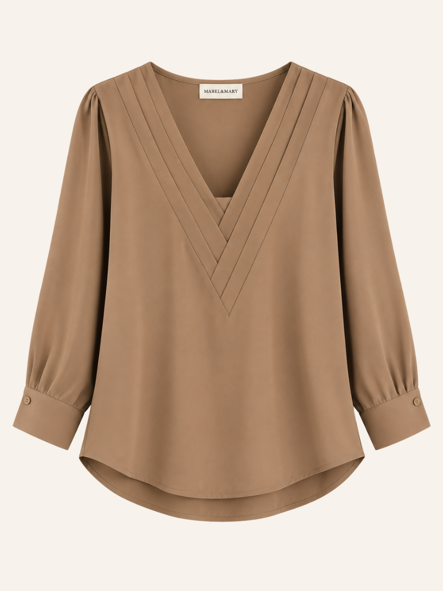 Pleated V-Neck Blouse