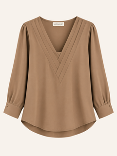 Pleated V-Neck Blouse