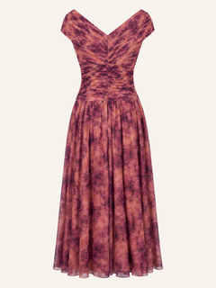 Ruched Floral V-Neck Jurk