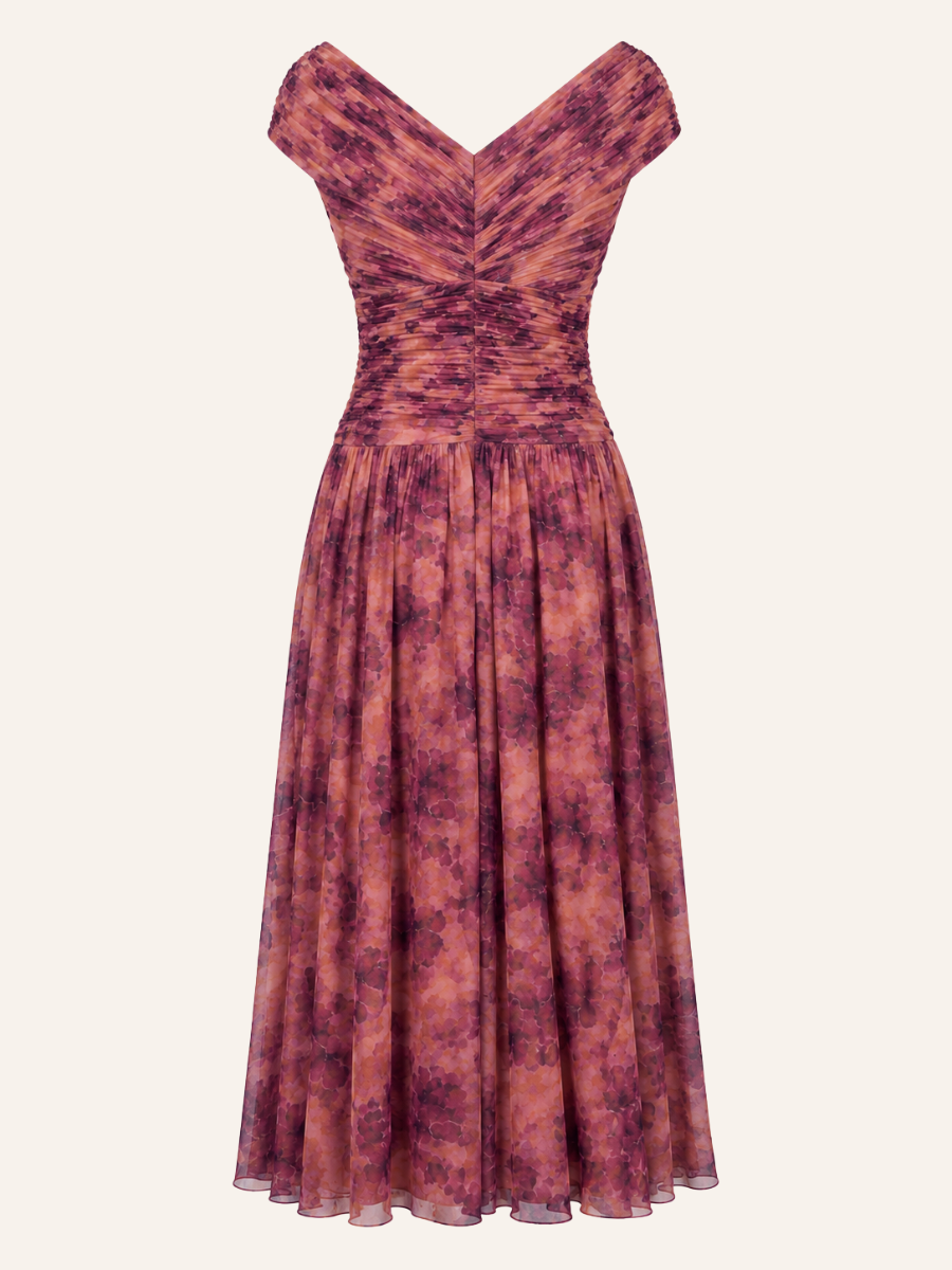 Ruched Floral V-Neck Jurk