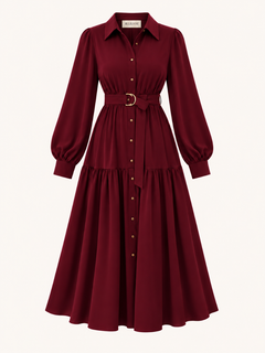 Belted Long-Sleeve Maxi Jurk