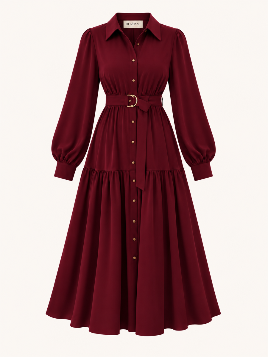 Belted Long-Sleeve Maxi Jurk