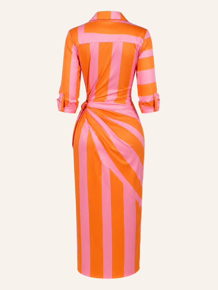 Striped Tie-Waist Wrap Jurk