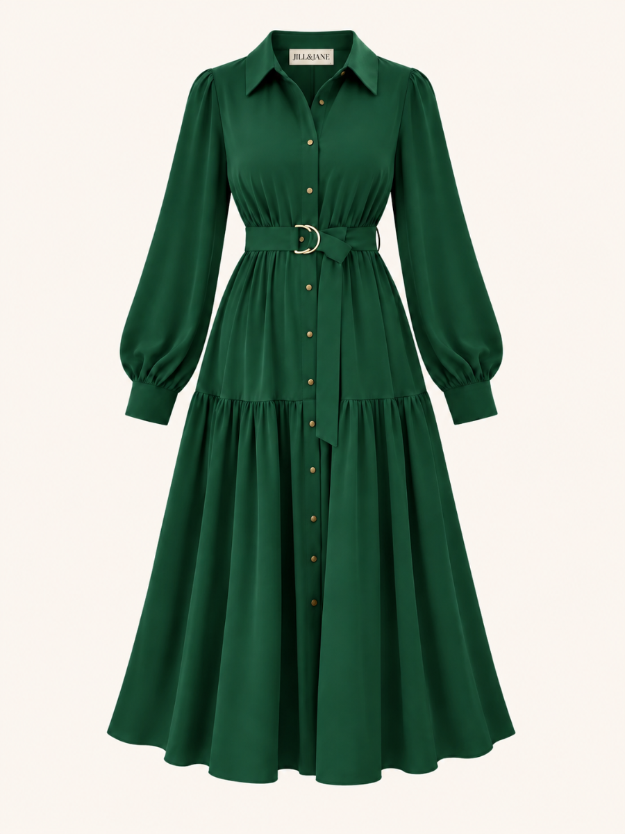 Belted Long-Sleeve Maxi Jurk