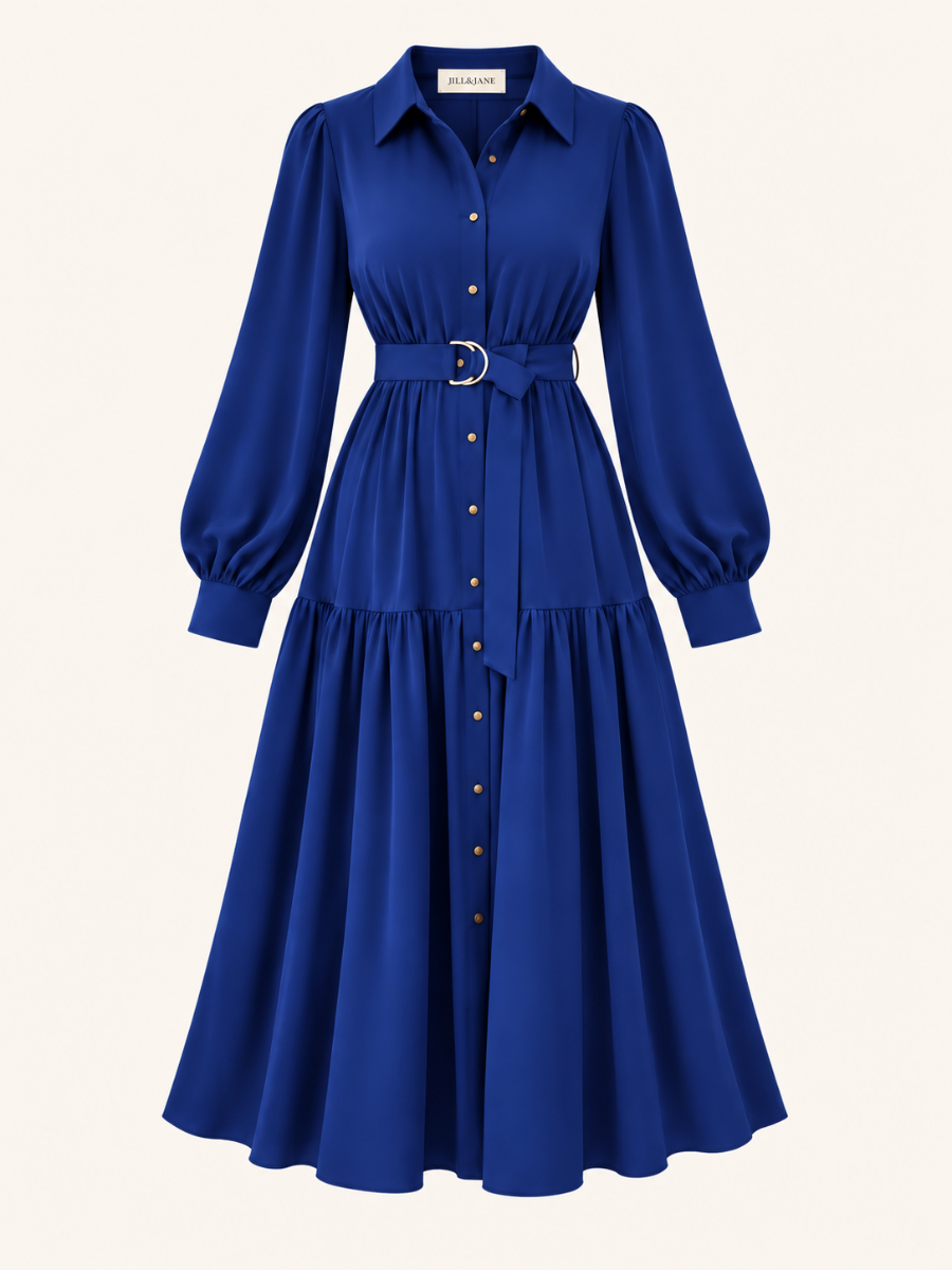 Belted Long-Sleeve Maxi Jurk