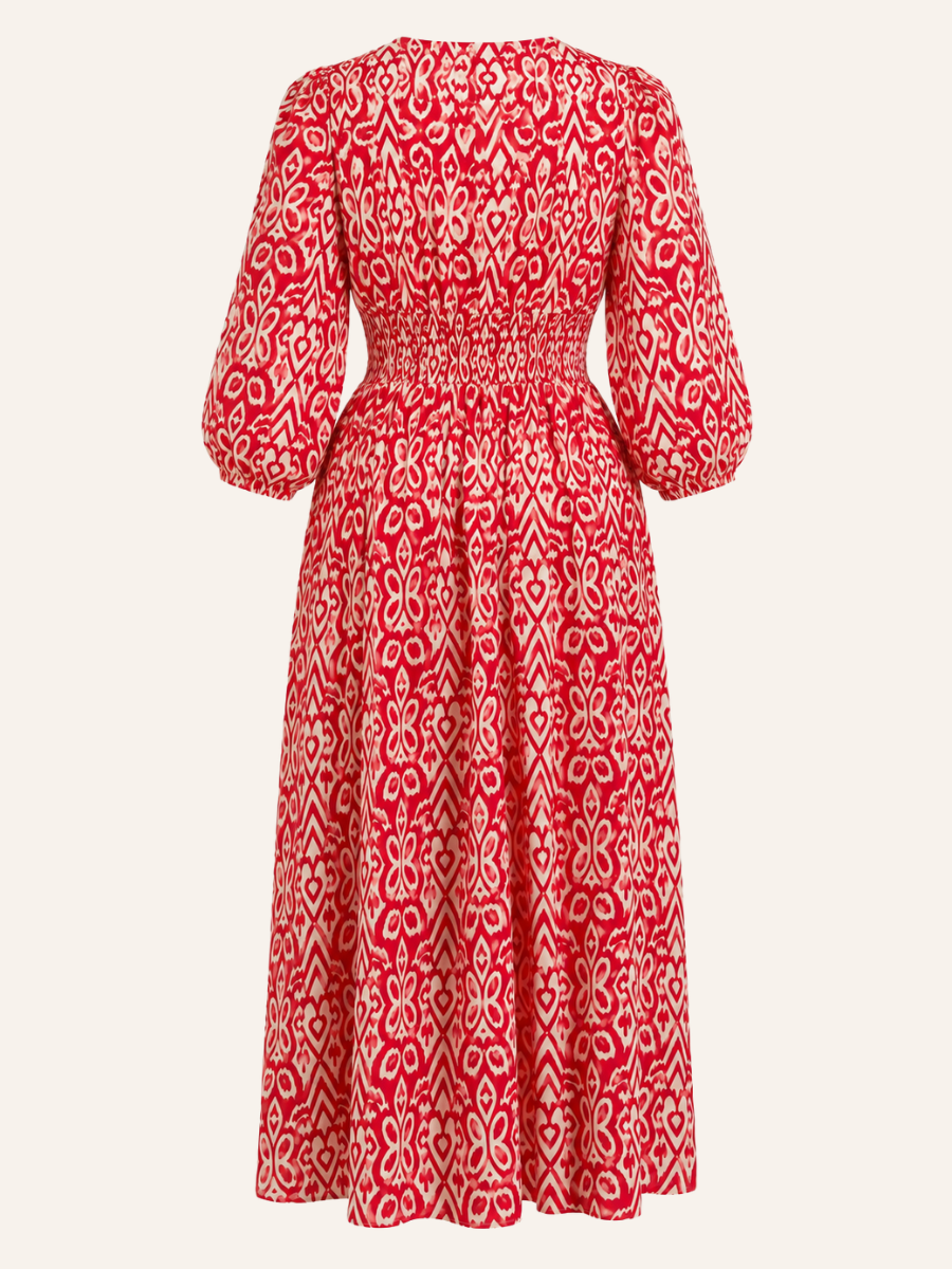 Geometric Print Smocked-Waist Jurk