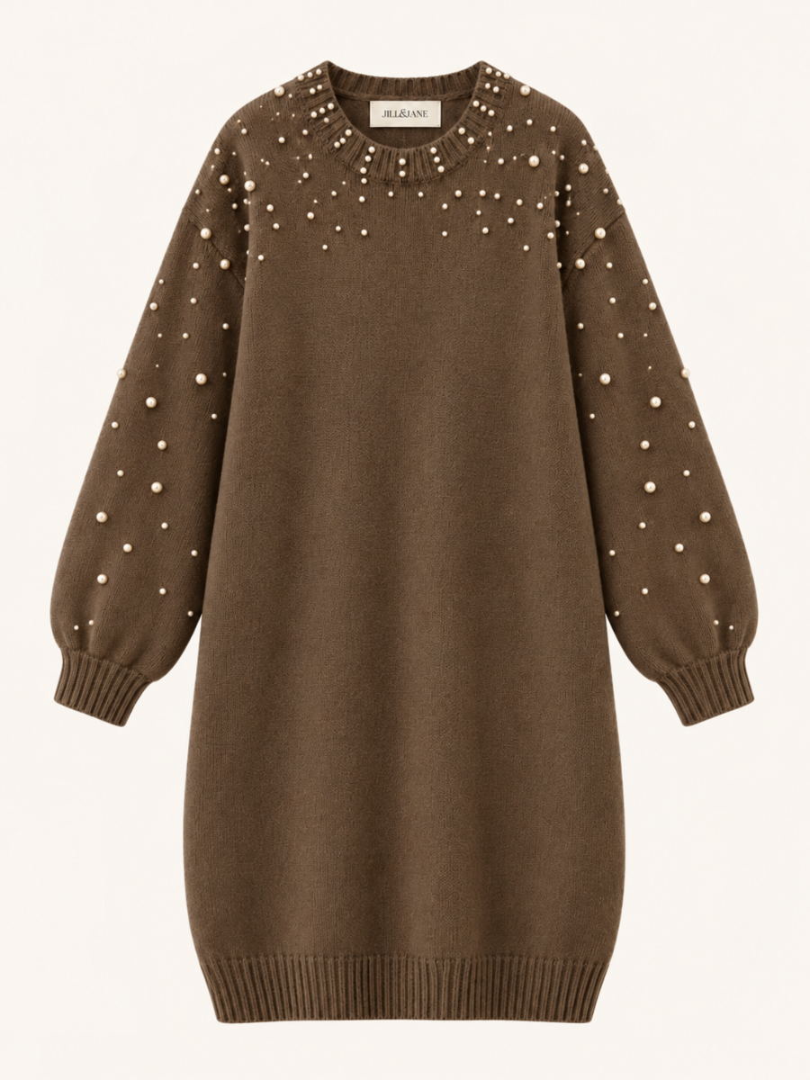 Pearl-Embellished Knit Sweater Jurk