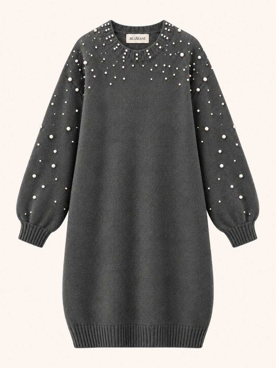 Pearl-Embellished Knit Sweater Jurk