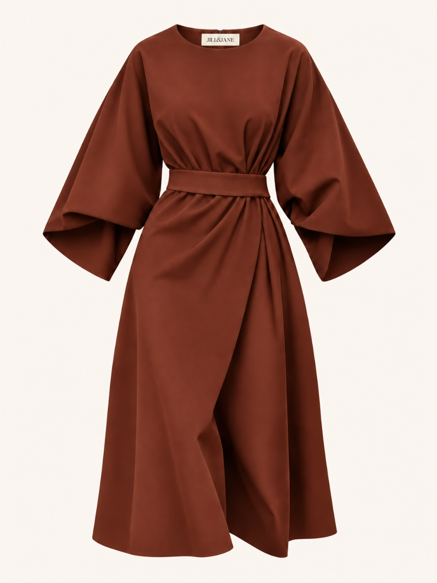 Belted Puff-Sleeve Jurk