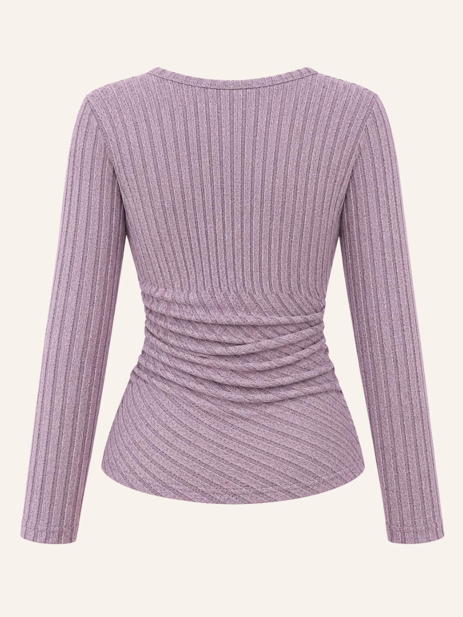 Ribbed Ruched Wrap Blouse