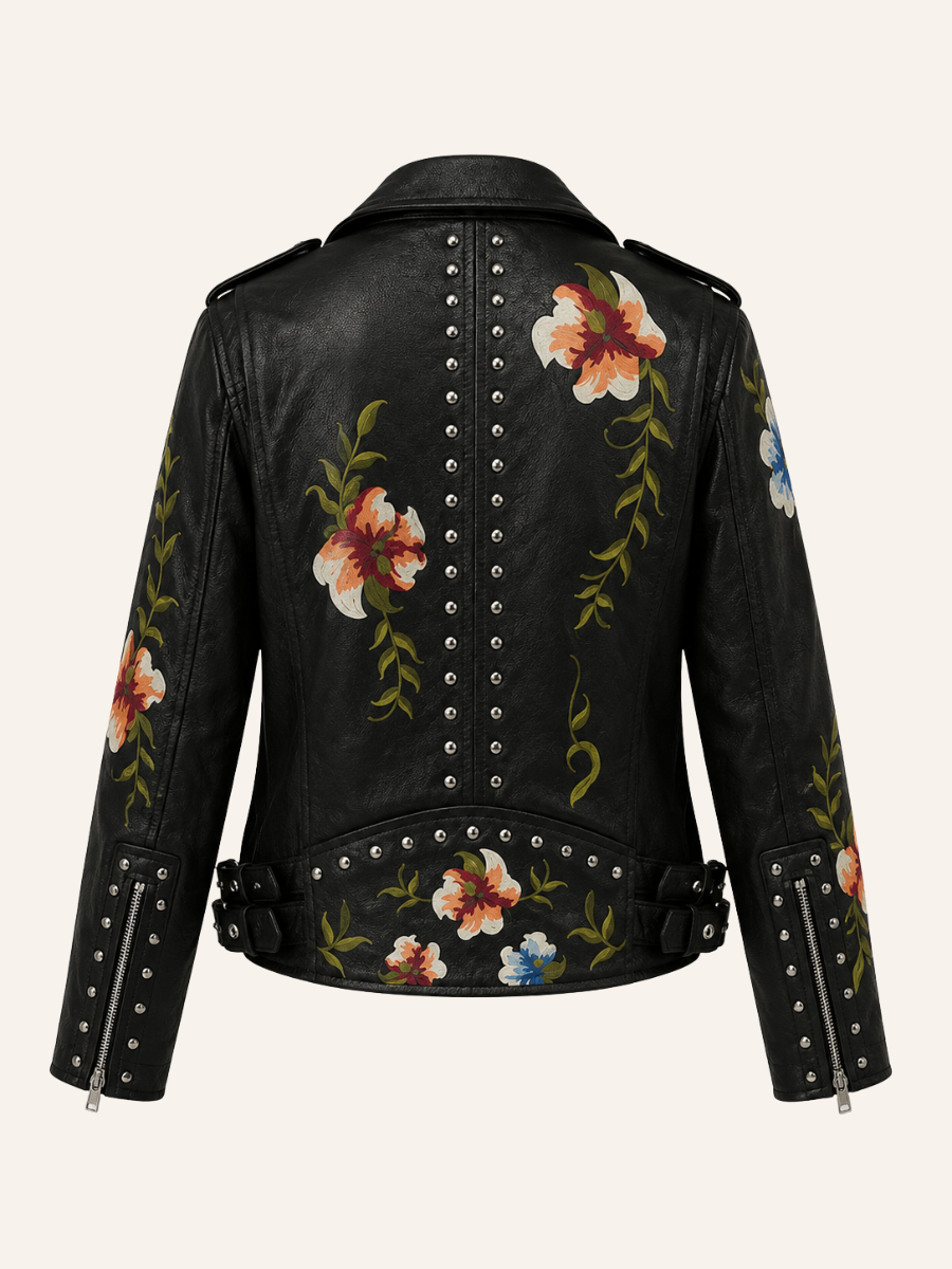 Floral Studded Leren Jas