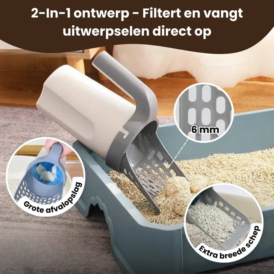 2-in-1 Kattenbakschep met Container