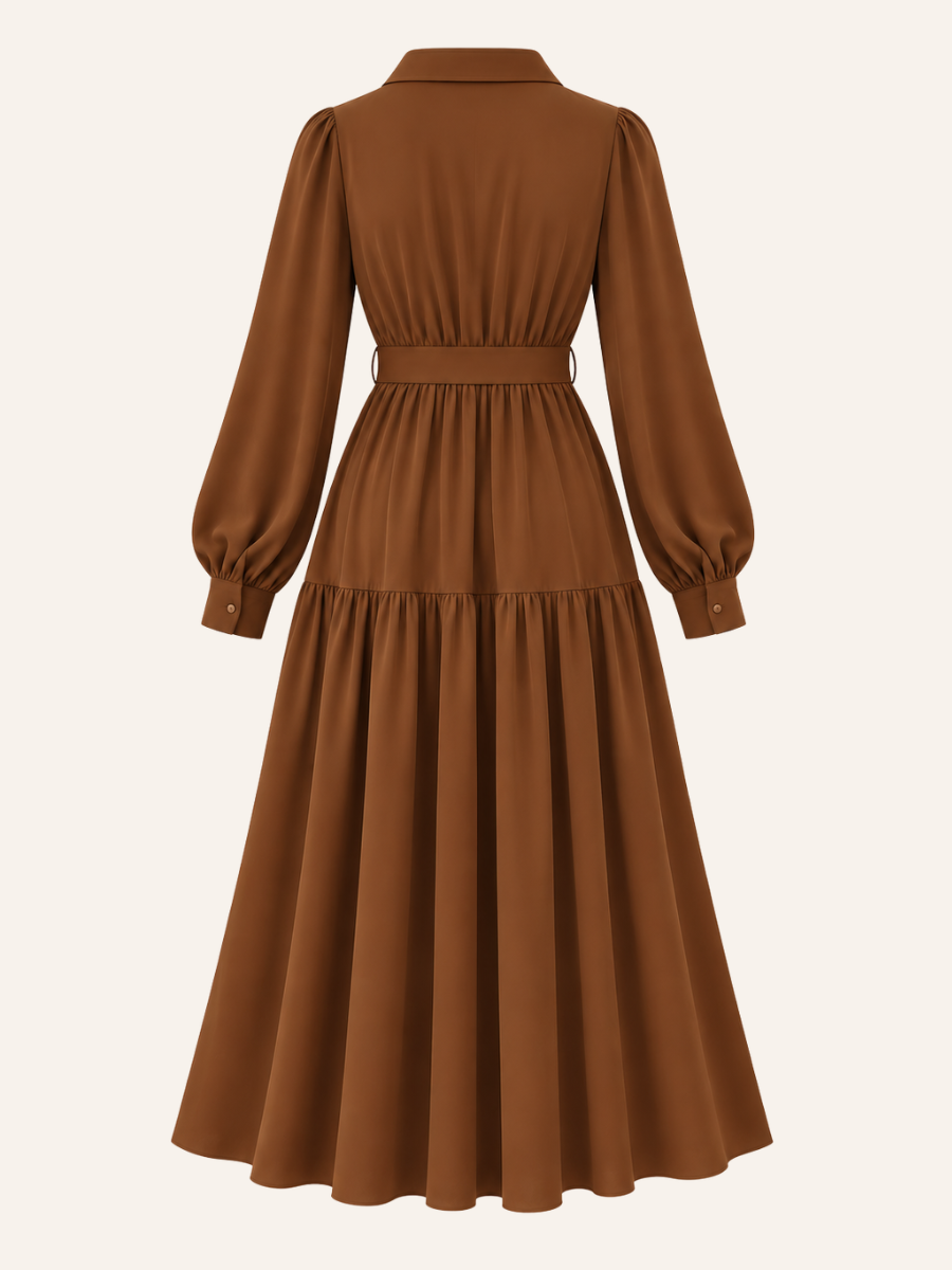 Belted Long-Sleeve Maxi Jurk