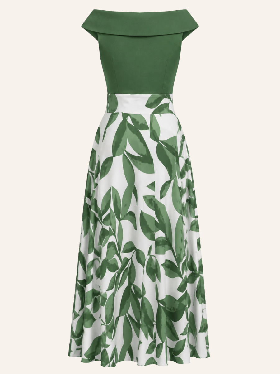 Botanical Print Off-Shoulder Jurk