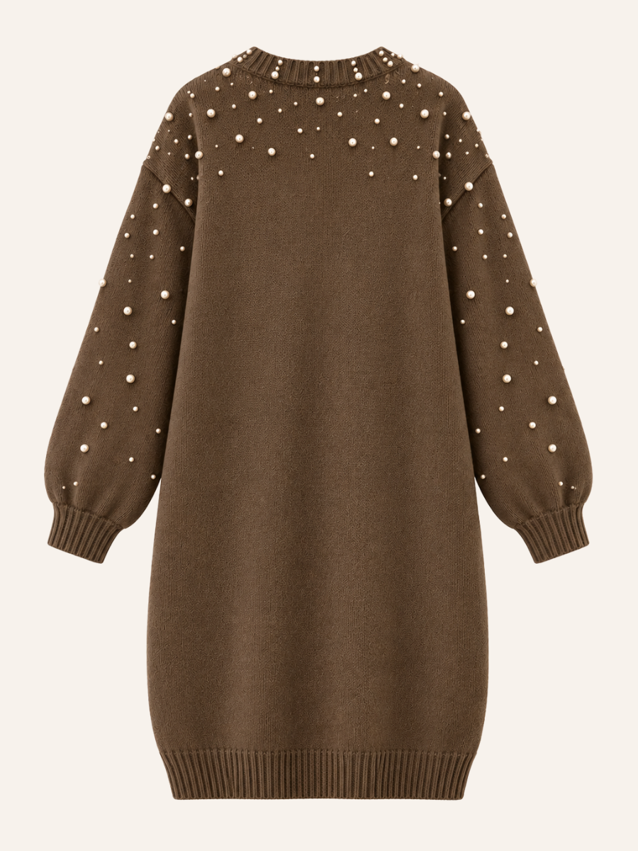 Pearl-Embellished Knit Sweater Jurk