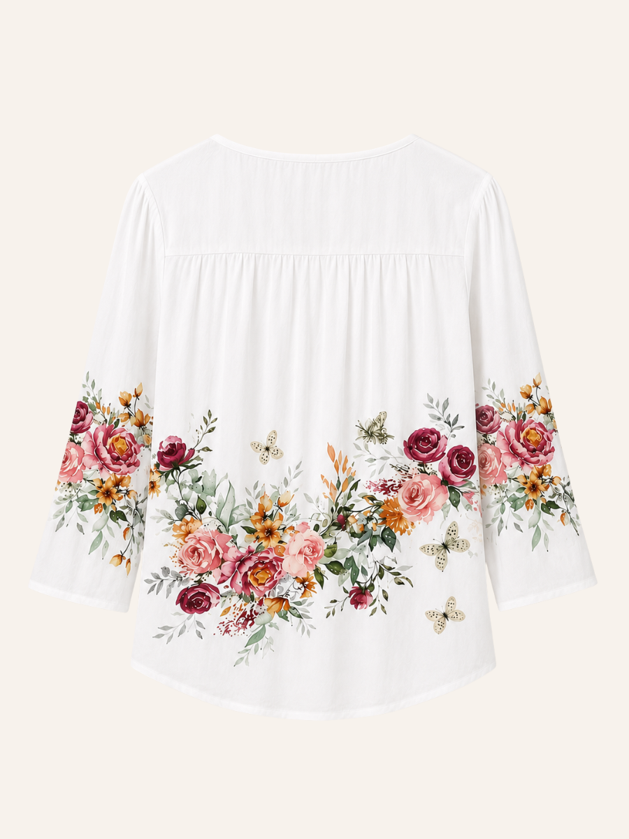 Floral Border-Print Blouse
