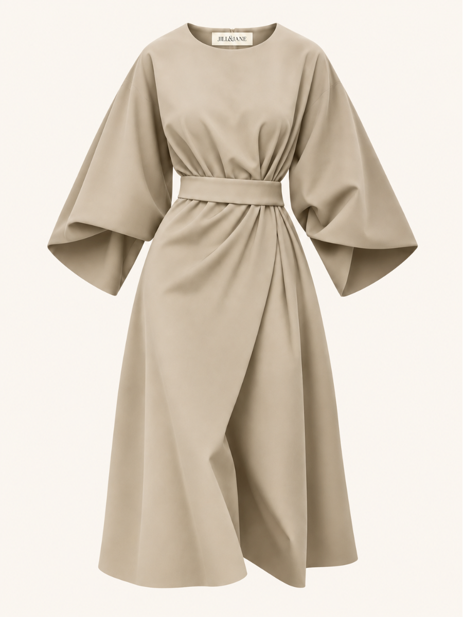 Belted Puff-Sleeve Jurk