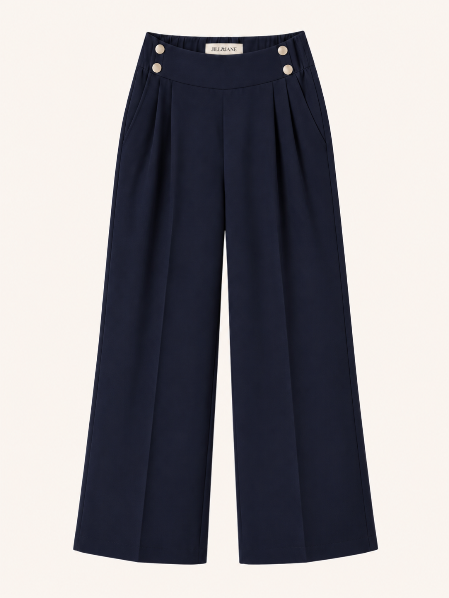 Gold-Button Wide-Leg Pantalon
