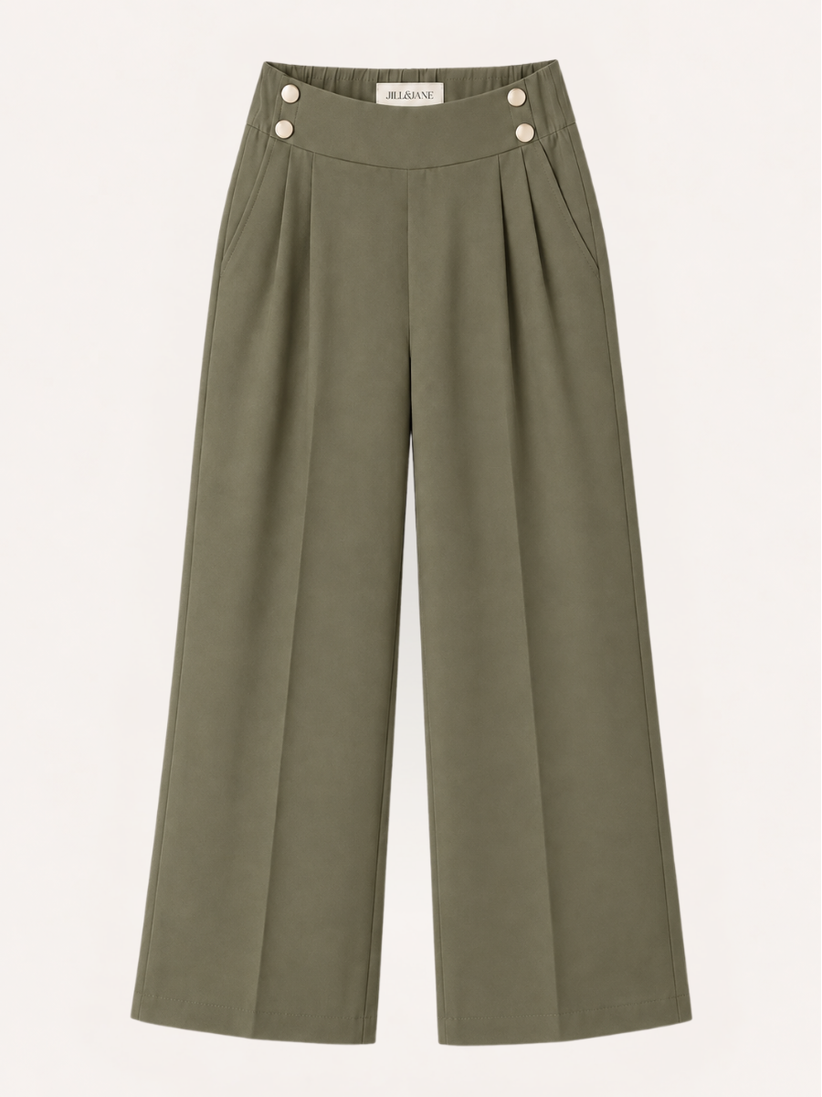 Gold-Button Wide-Leg Pantalon
