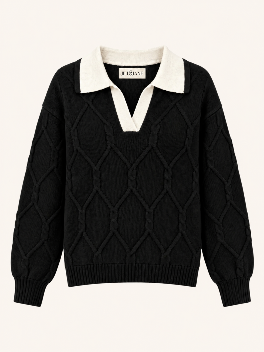 V-Neck Cable Knit Sweater