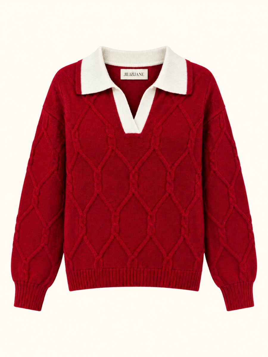 V-Neck Cable Knit Sweater