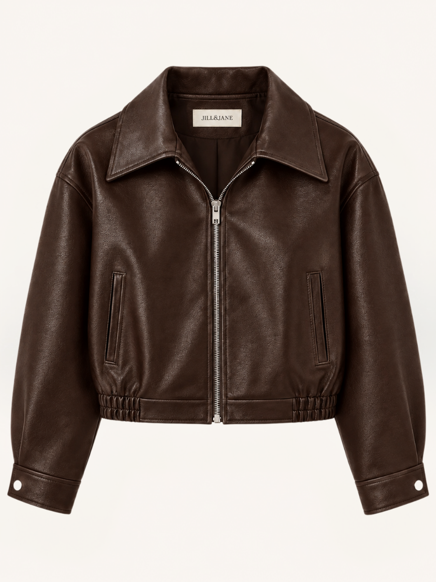 Collared Zip Leren Bomberjas