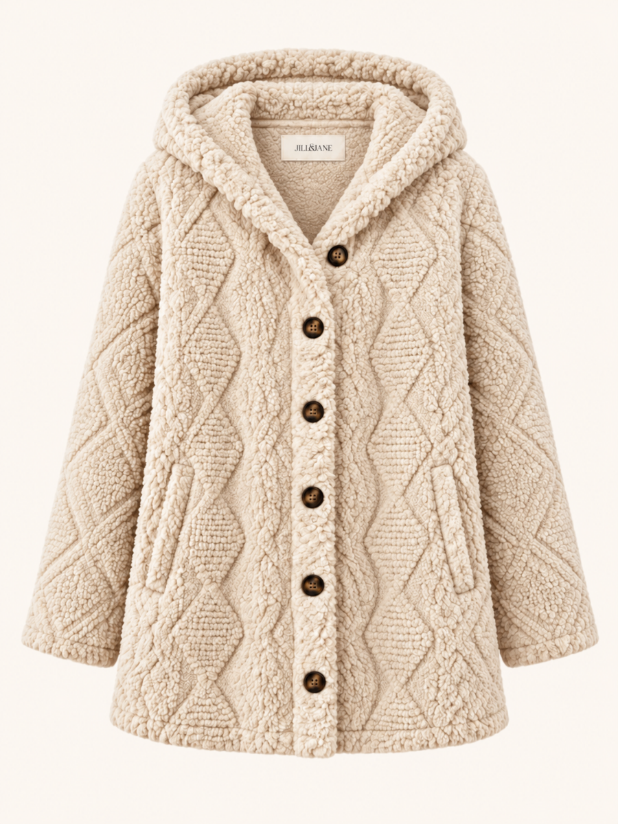 Cable-Texture Hooded Teddy Coat