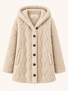Cable-Texture Hooded Teddy Coat