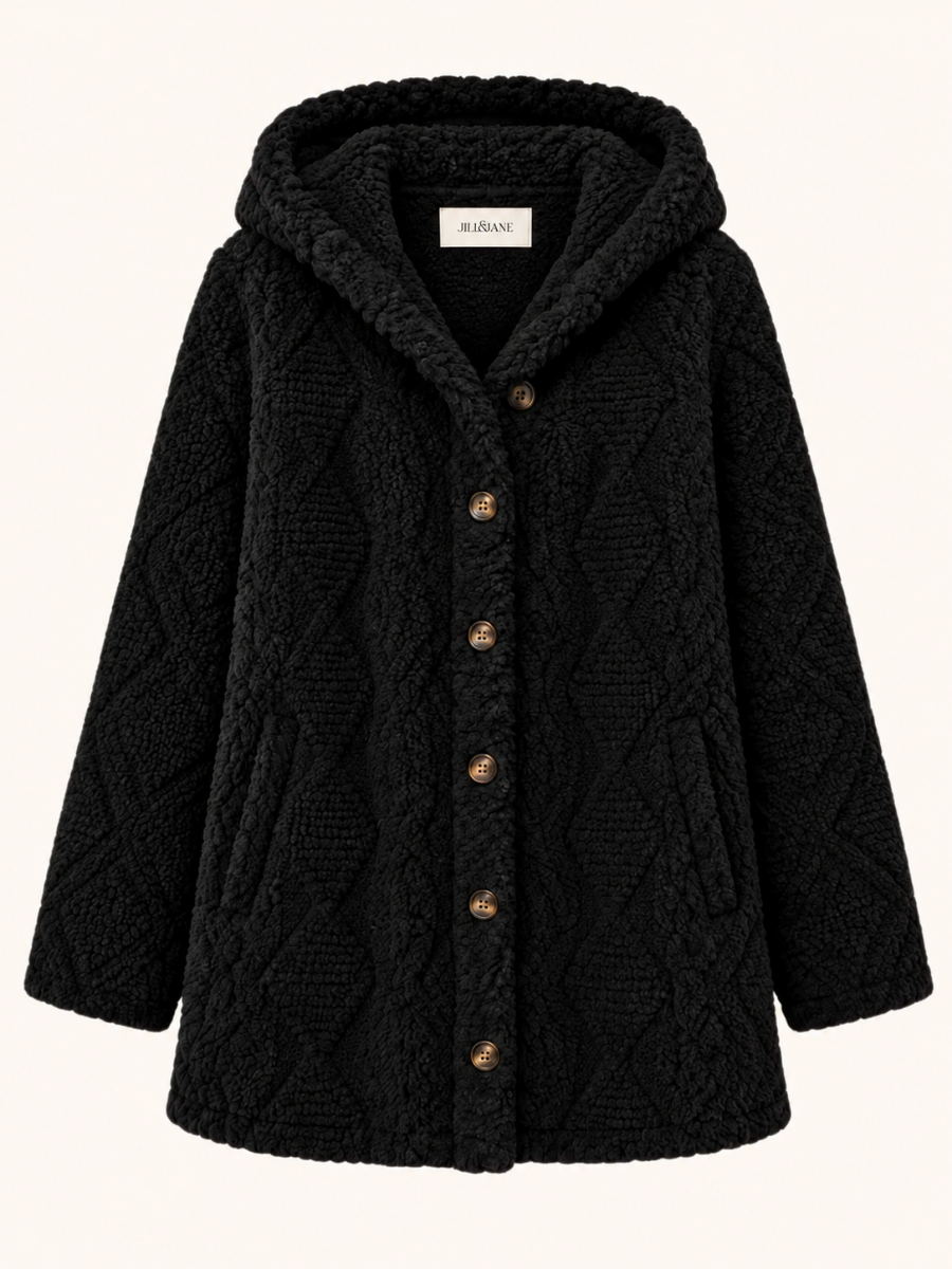Cable-Texture Hooded Teddy Coat