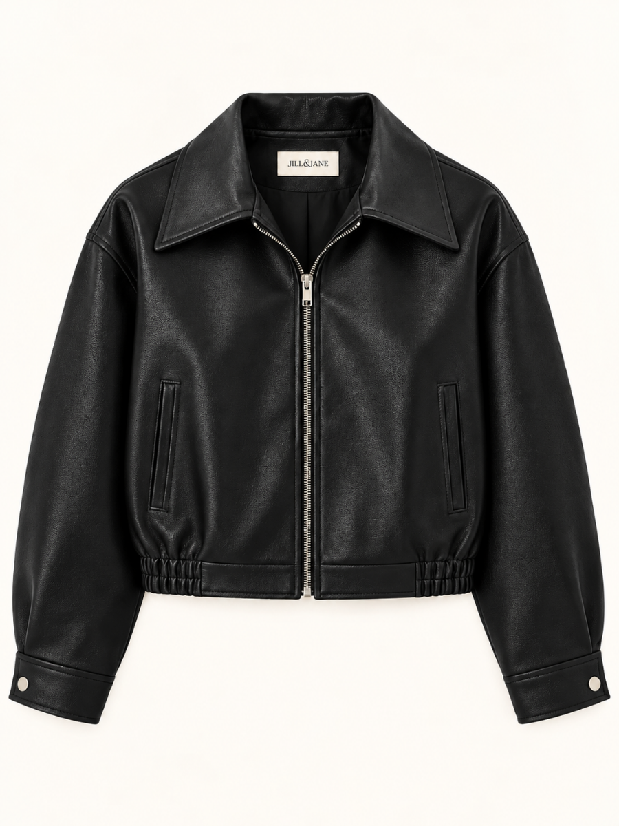 Collared Zip Leren Bomberjas