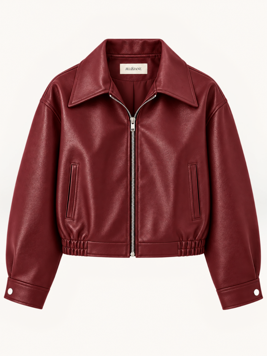 Collared Zip Leren Bomberjas