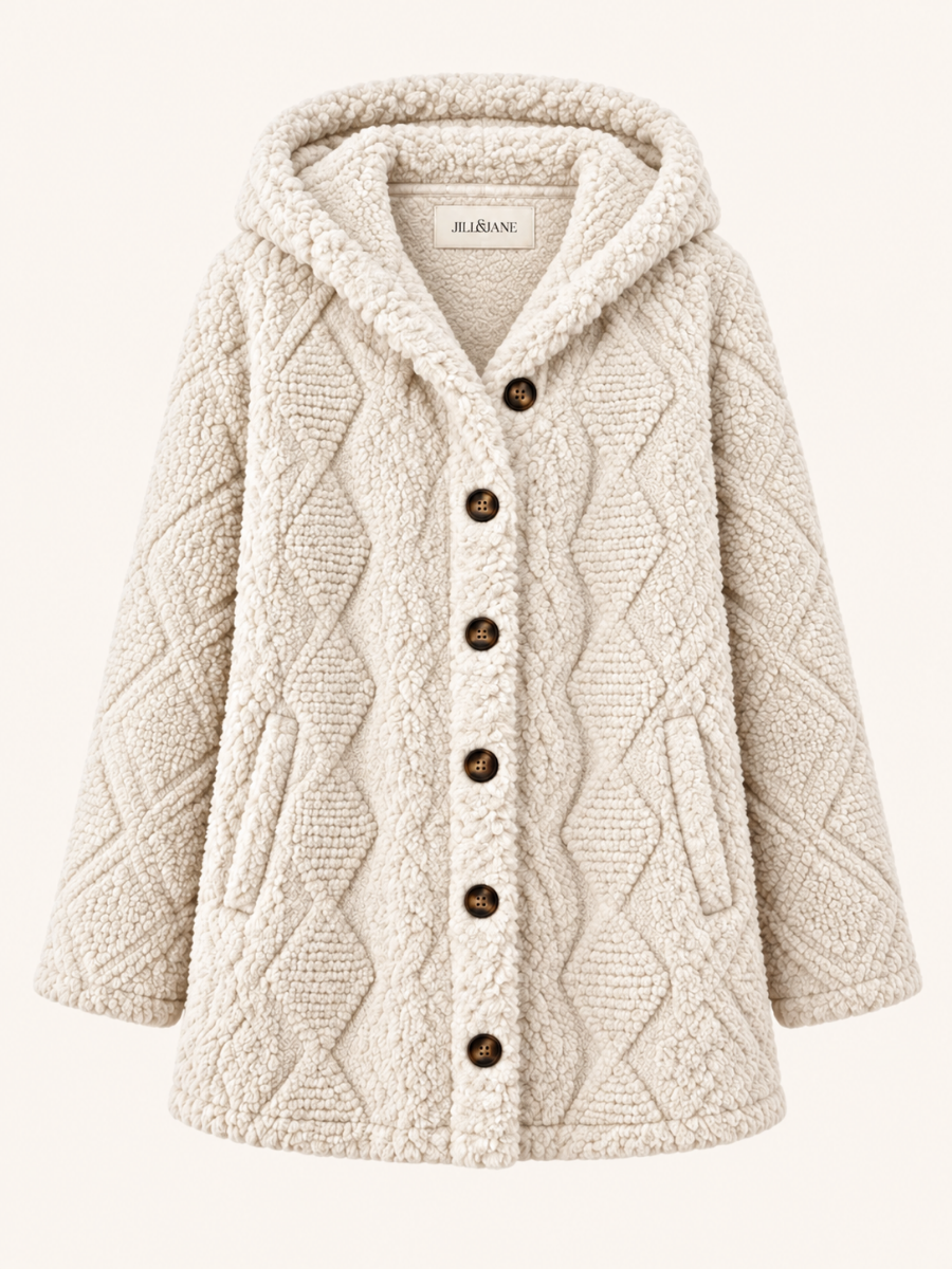 Cable-Texture Hooded Teddy Coat