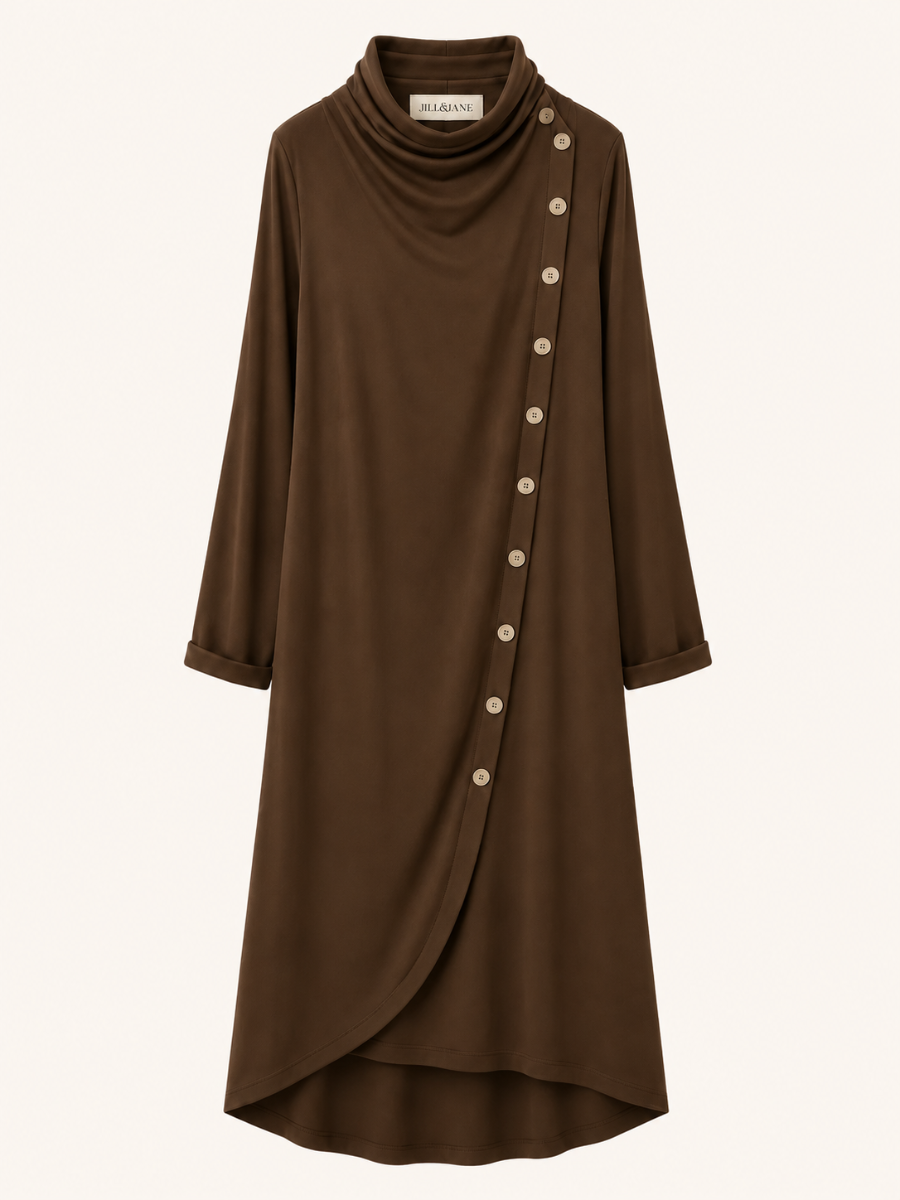 Draped Button-Detail Jurk