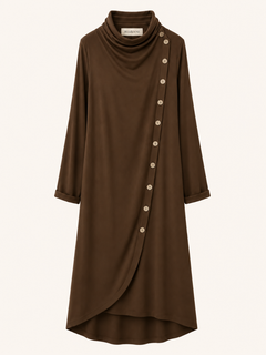 Draped Button-Detail Jurk