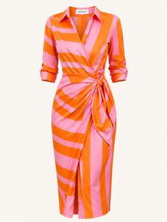Striped Tie-Waist Wrap Jurk