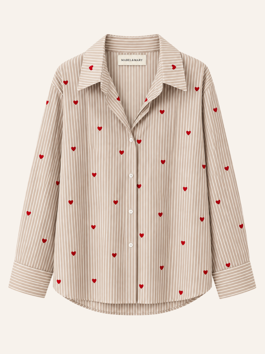 Heart-Print Striped Blouse