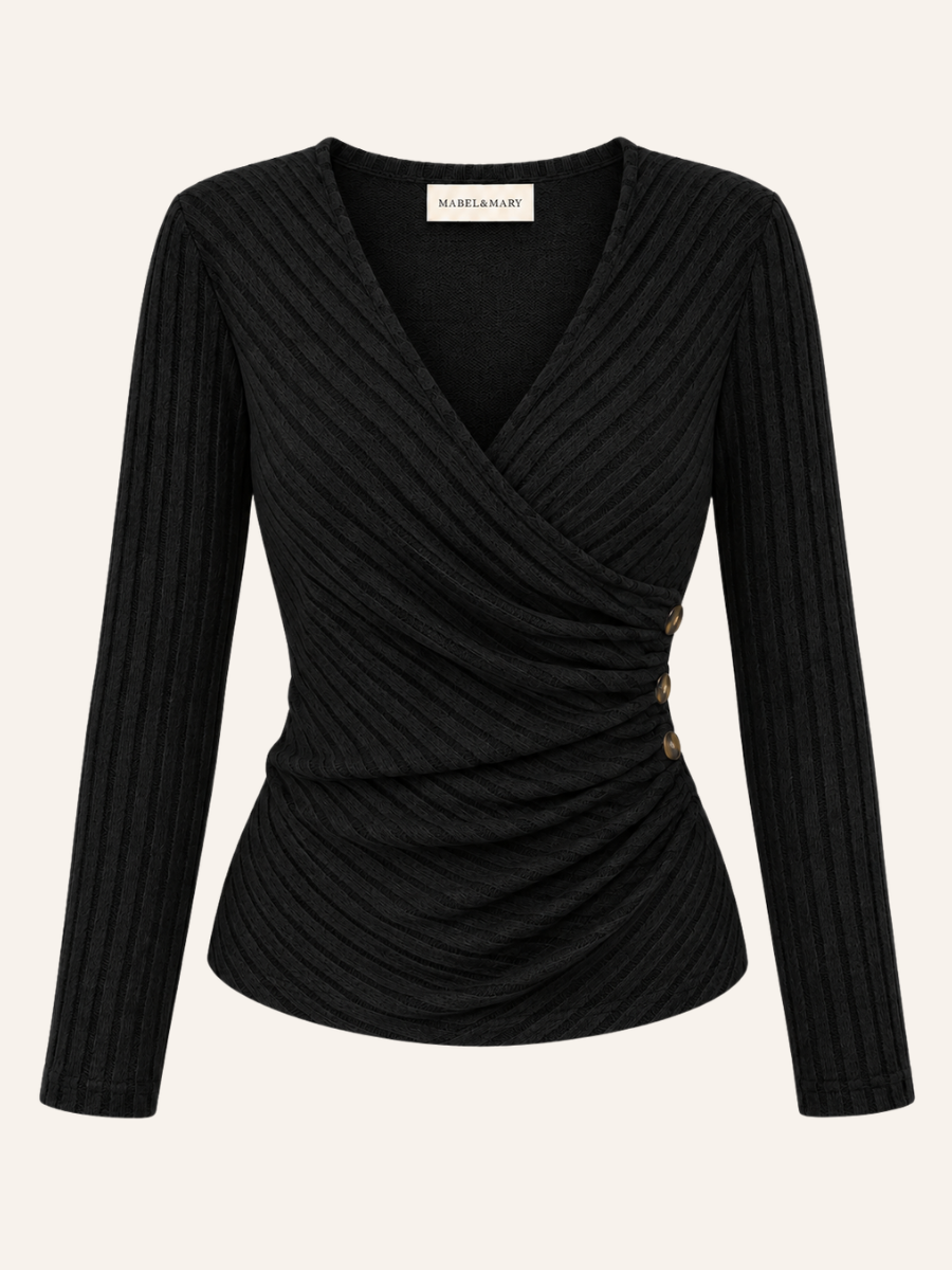 Ribbed Ruched Wrap Blouse